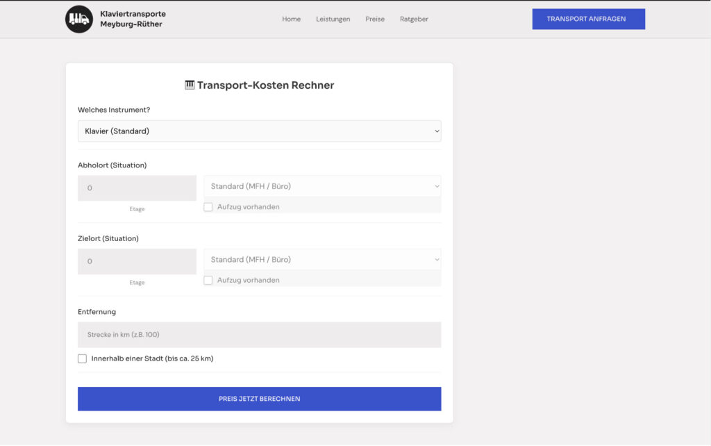 Klaviertransport Kosten Rechner von Klaviertransporte Rüther