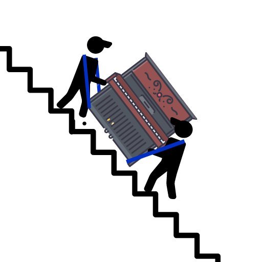 Zwei Clipart Personen transportieren ein Klavier die Treppe hoch
