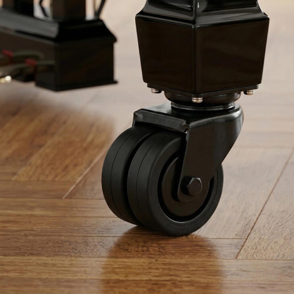 Rollen für Klavier aus Gummi unter Instrument montiert